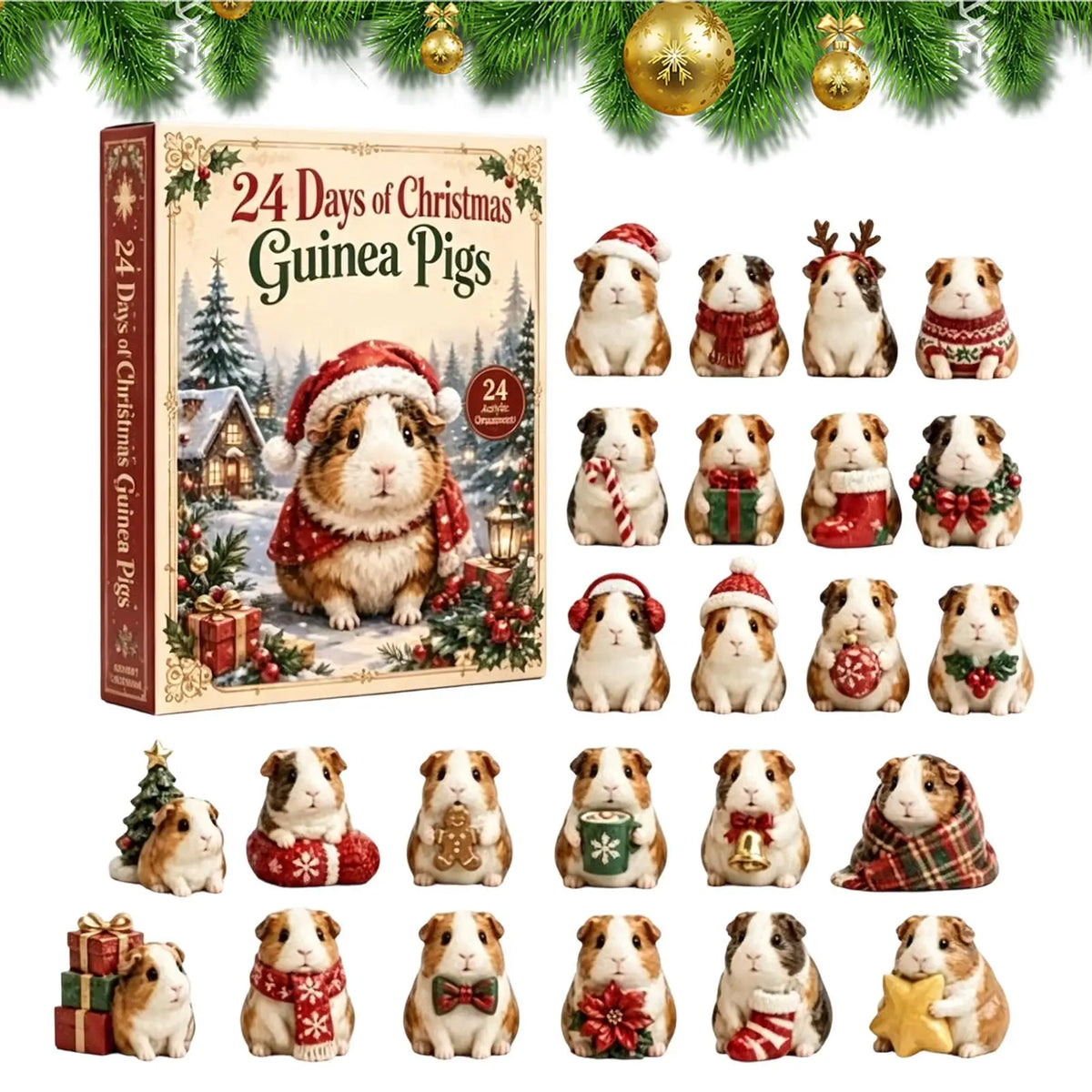 Advent Calendar Acrylic Guinea Pig Ornaments Set of 24
