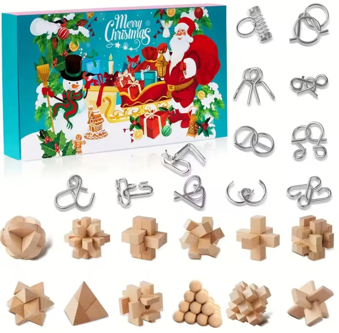 Advent Calendar Brain Teaser 24 Puzzles Metal & Wood