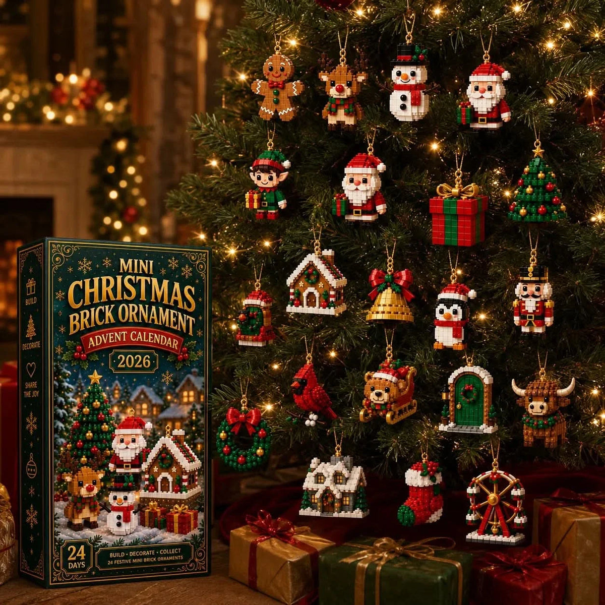 Advent Calendar Buildable Brick Ornaments 24-Day Countdown