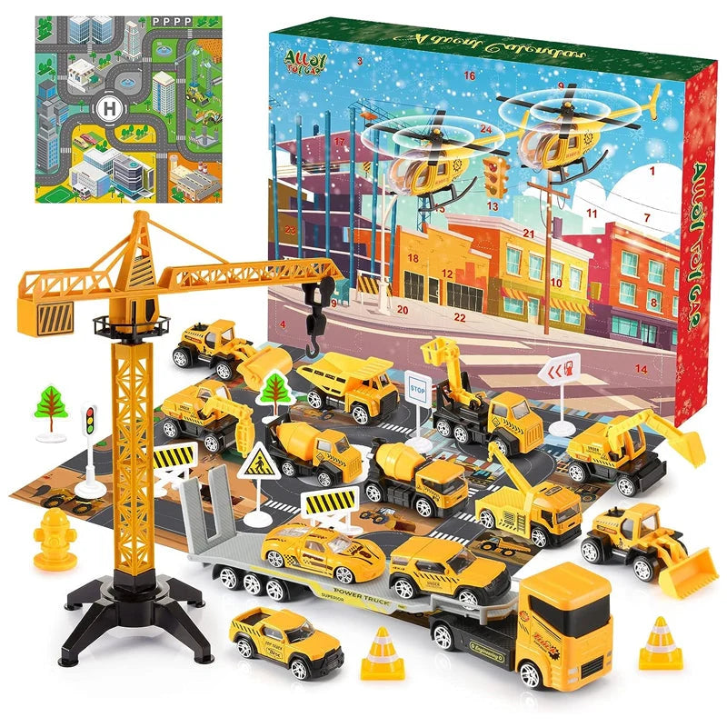 Advent Calendar Construction Vehicle Play Set With Crane & Traffic Signs