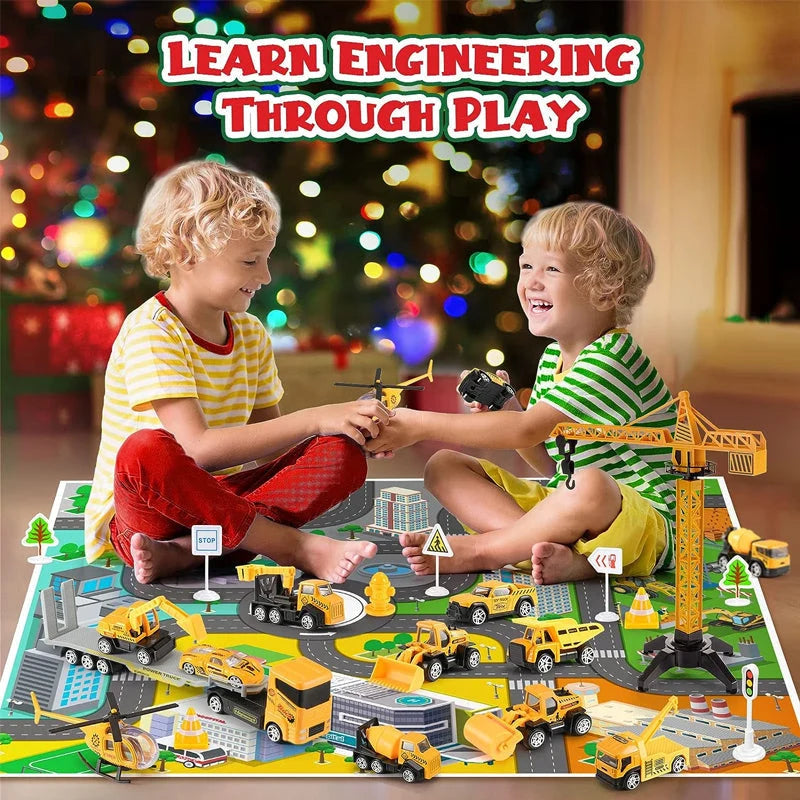Advent Calendar Construction Vehicle Play Set With Crane & Traffic Signs