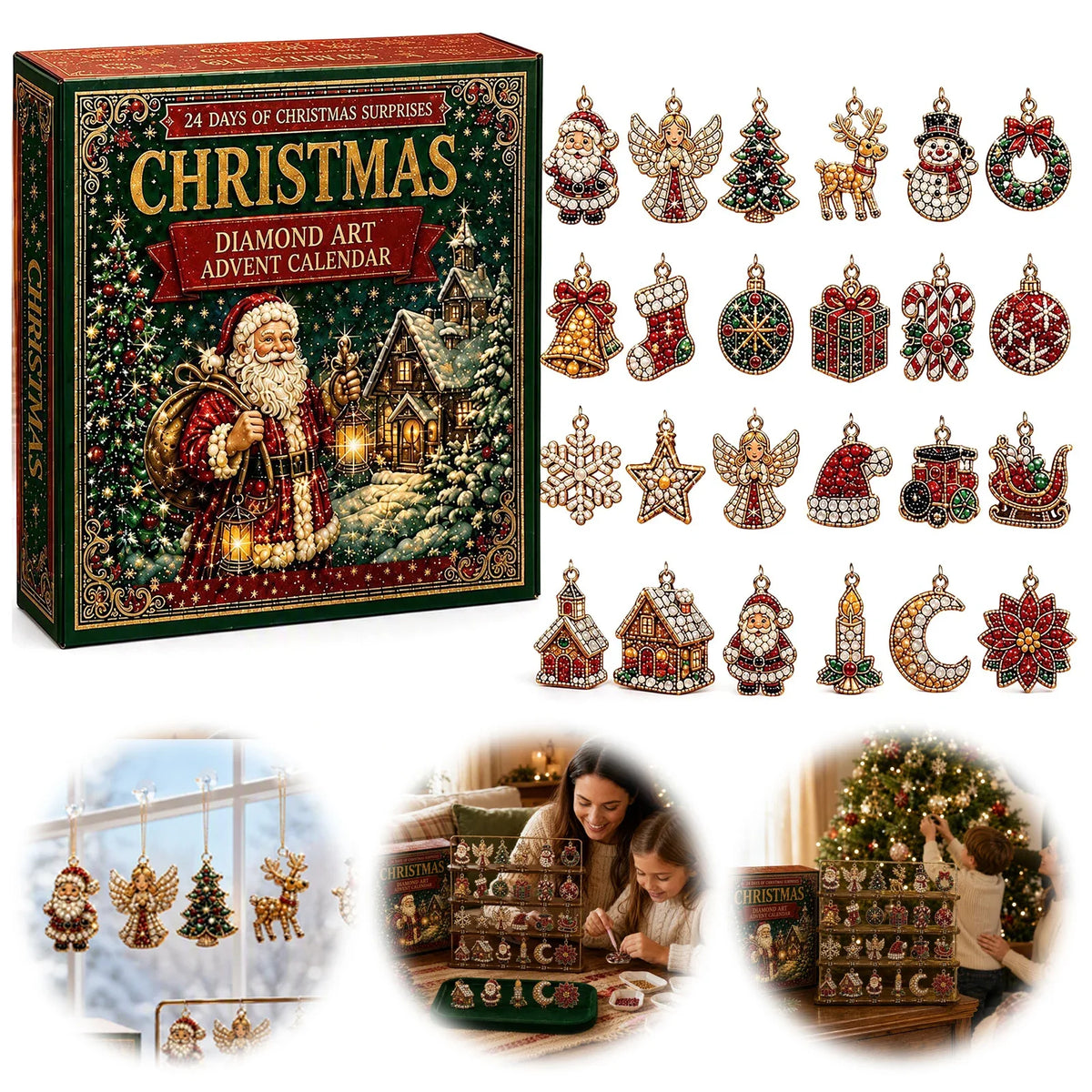 Advent Calendar Diamond Art Ornament Kit 24 Compartments