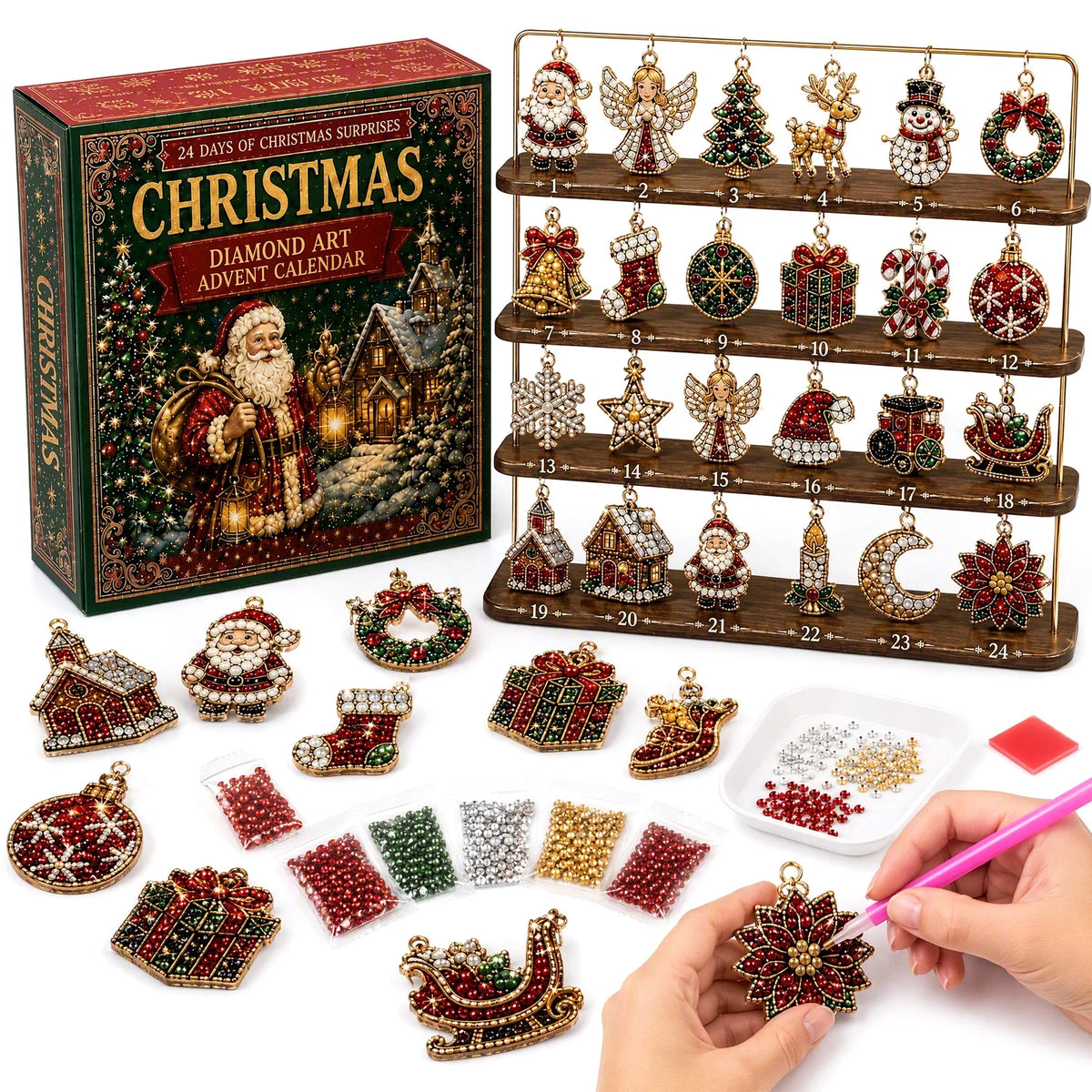 Advent Calendar Diamond Art Ornament Kit 24 Compartments