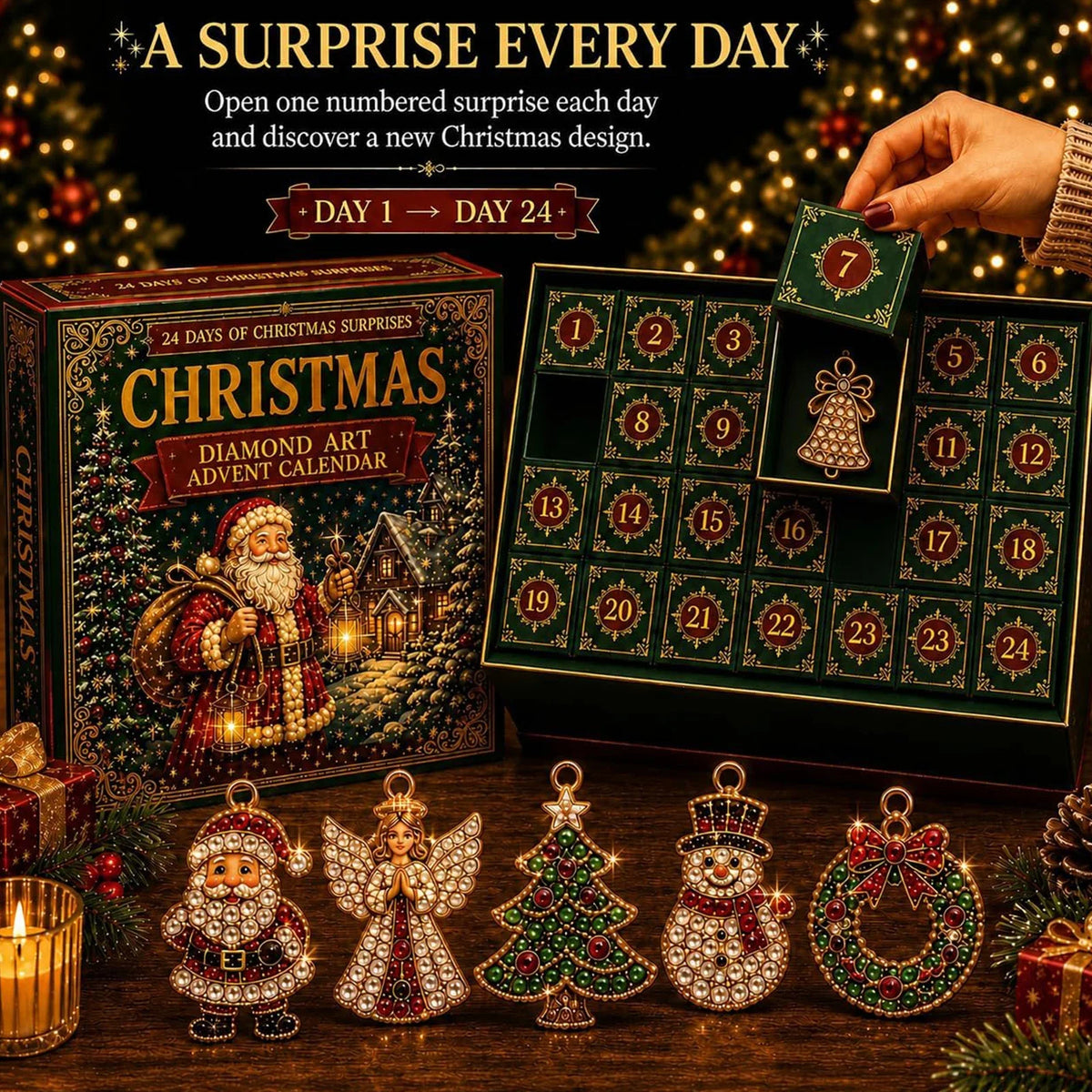 Advent Calendar Diamond Art Ornament Kit 24 Compartments