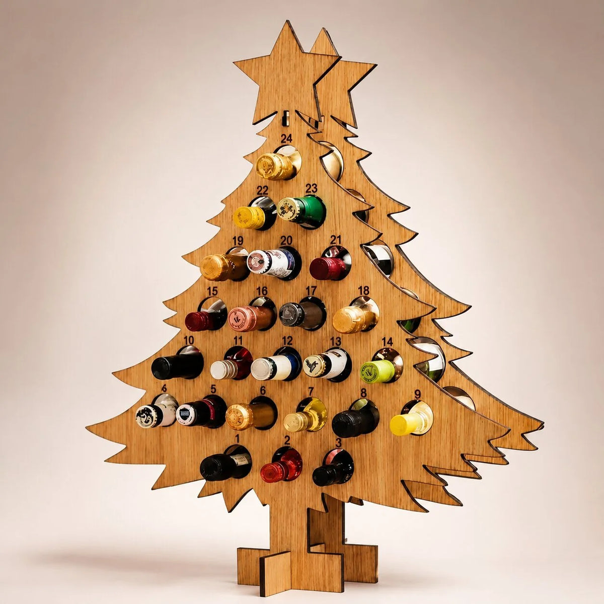 Advent Calendar Holder Wooden 24-Slot Bottle Display