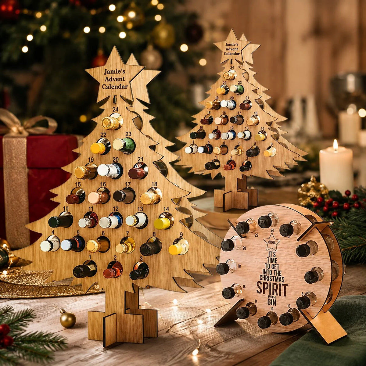 Advent Calendar Holder Wooden 24-Slot Bottle Display
