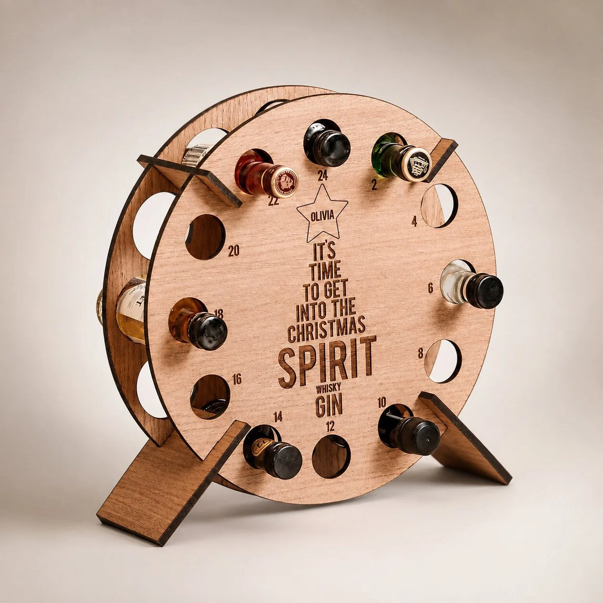 Advent Calendar Holder Wooden 24-Slot Bottle Display