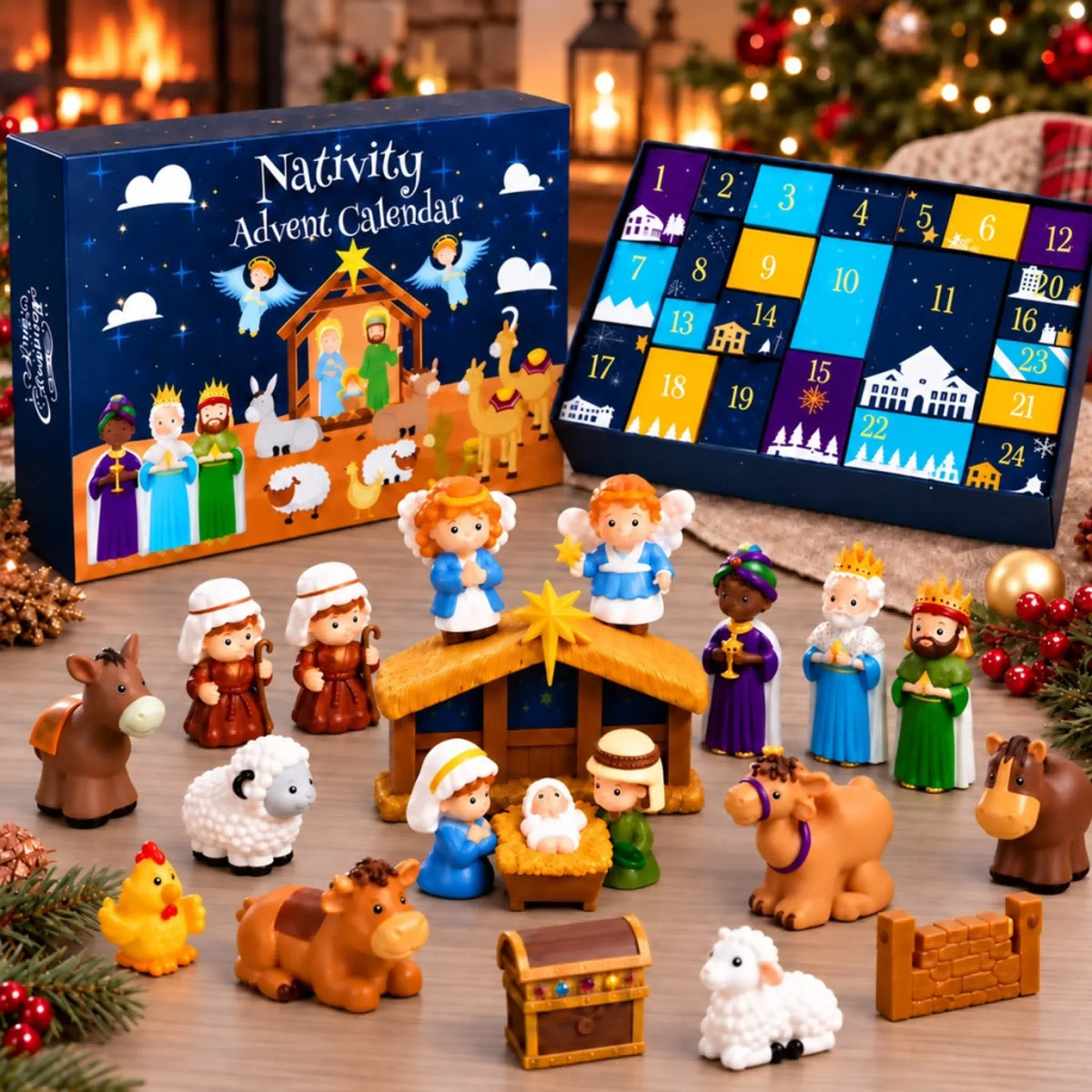 Advent Calendar Nativity Scene 24-Day Christmas Countdown