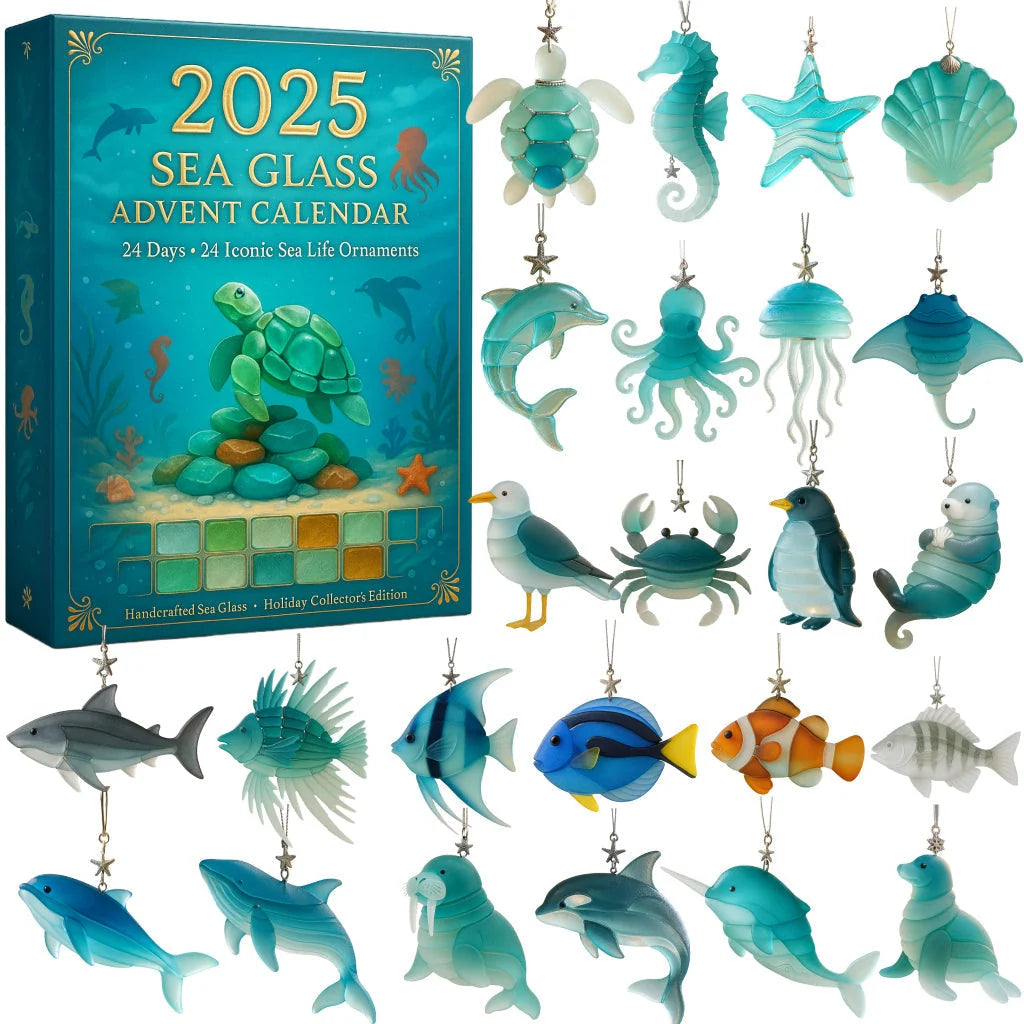 Advent Calendar Ocean-Themed Frosted Glass 24-Piece Set