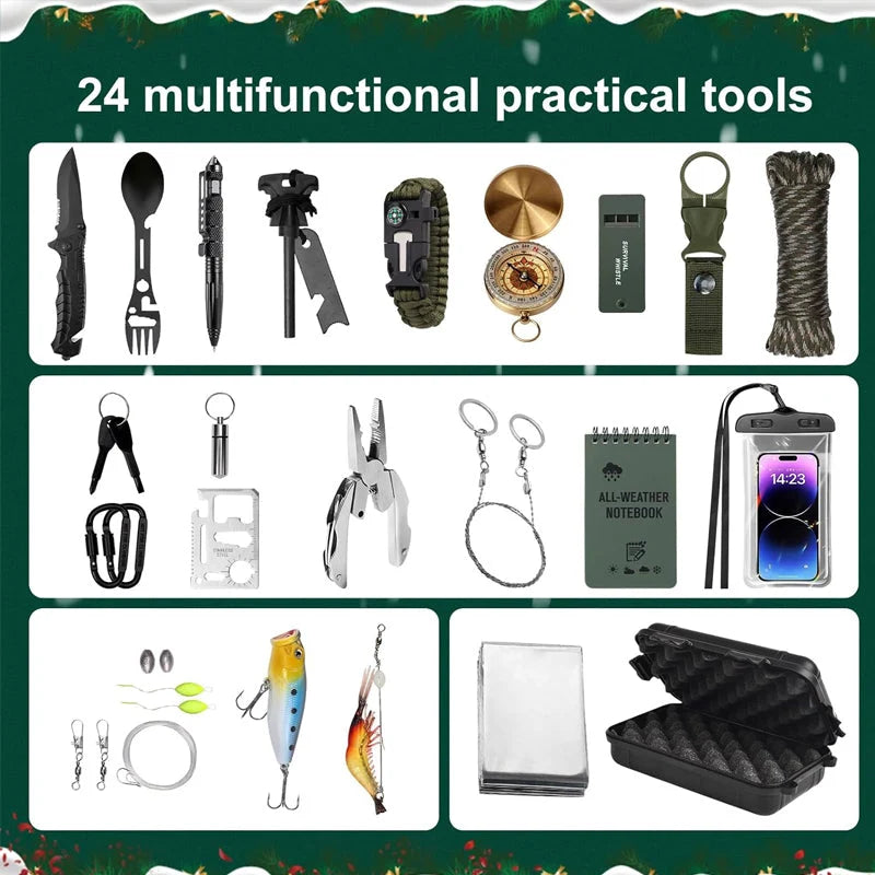 Advent Calendar Survival Tools 24 Compartments for Camping & Hiking