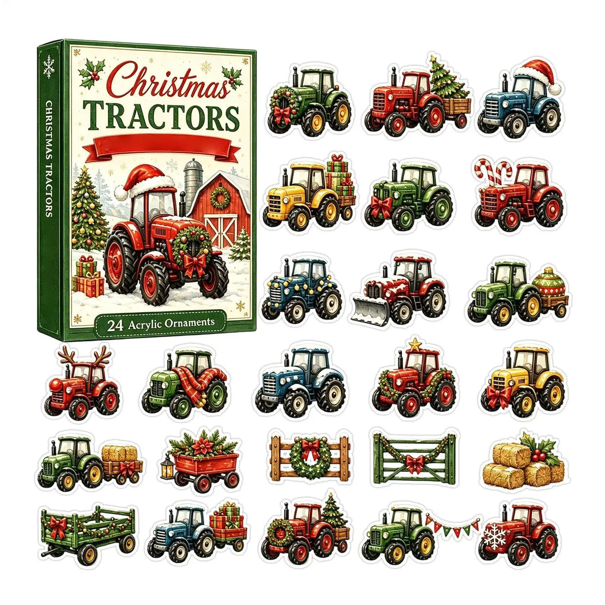 Advent Calendar Tractor 24 Acrylic Ornaments