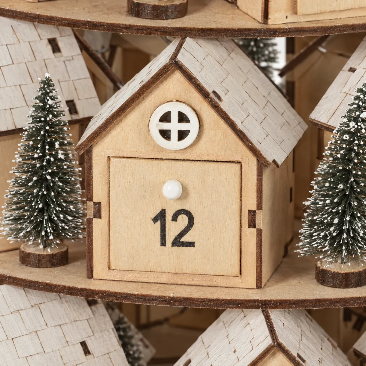 Advent Calendar Wooden Village 25 Numbered Drawers
