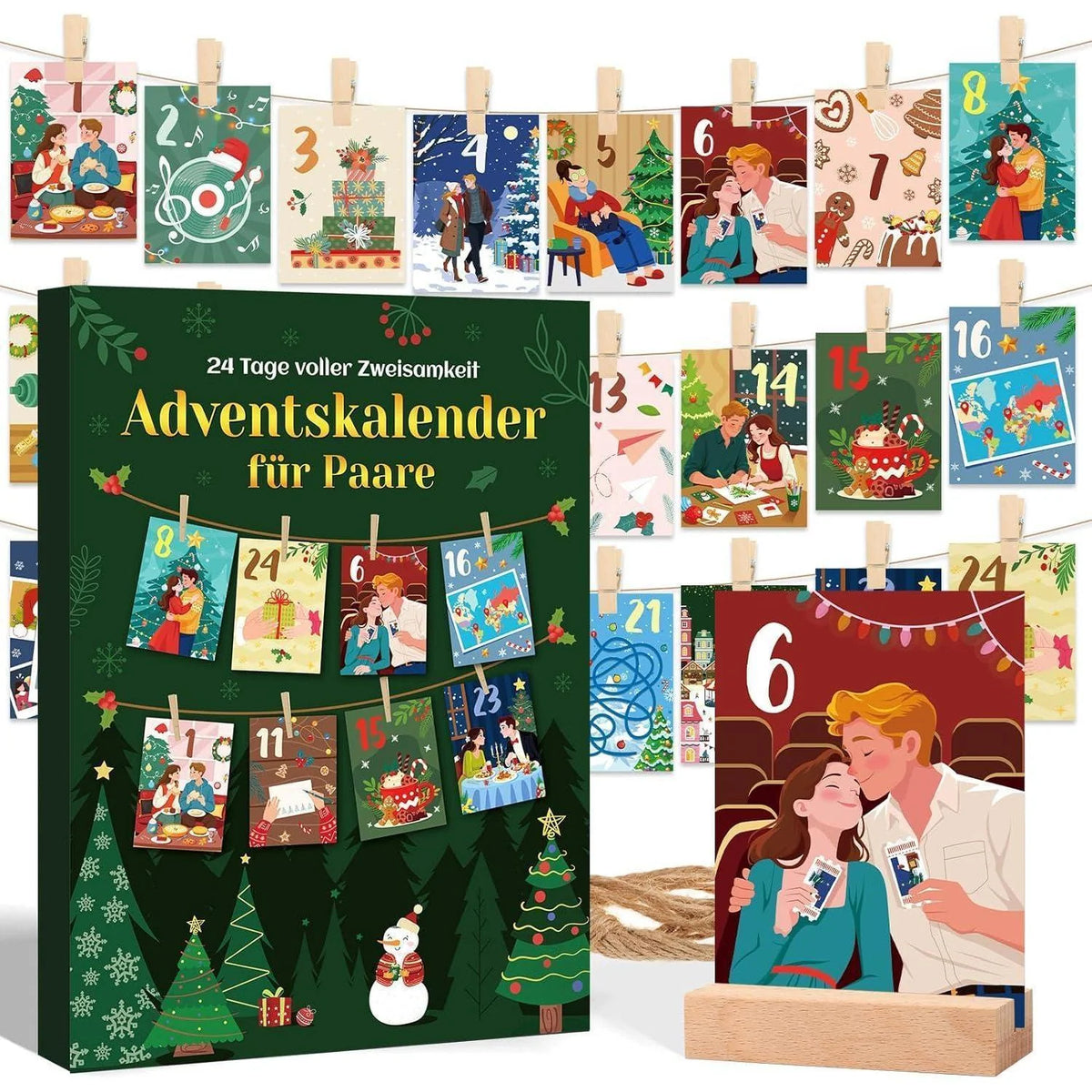 Advent Calendar for Couples 24 Activity Cards Wooden Stand