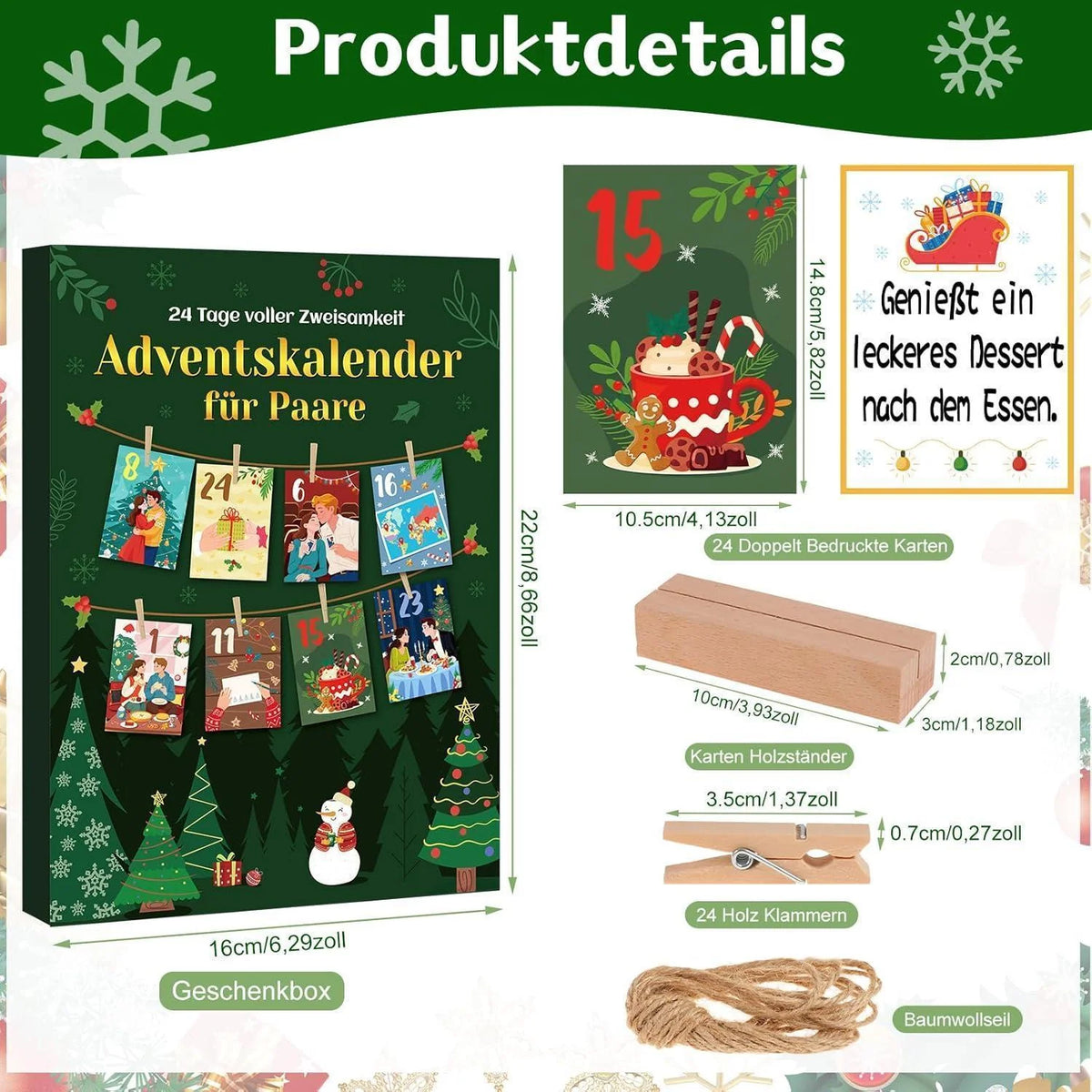 Advent Calendar for Couples 24 Activity Cards Wooden Stand