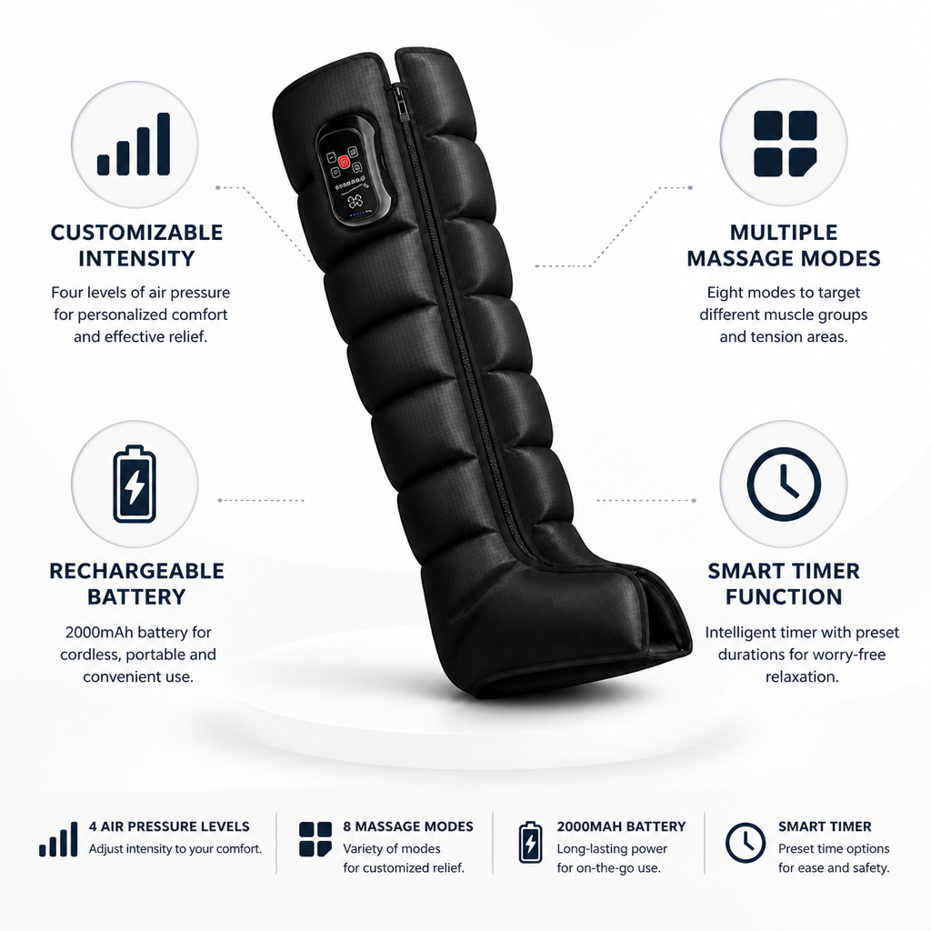 Air Compression & Adjustable Pressure Leg Massager (Rechargeable)