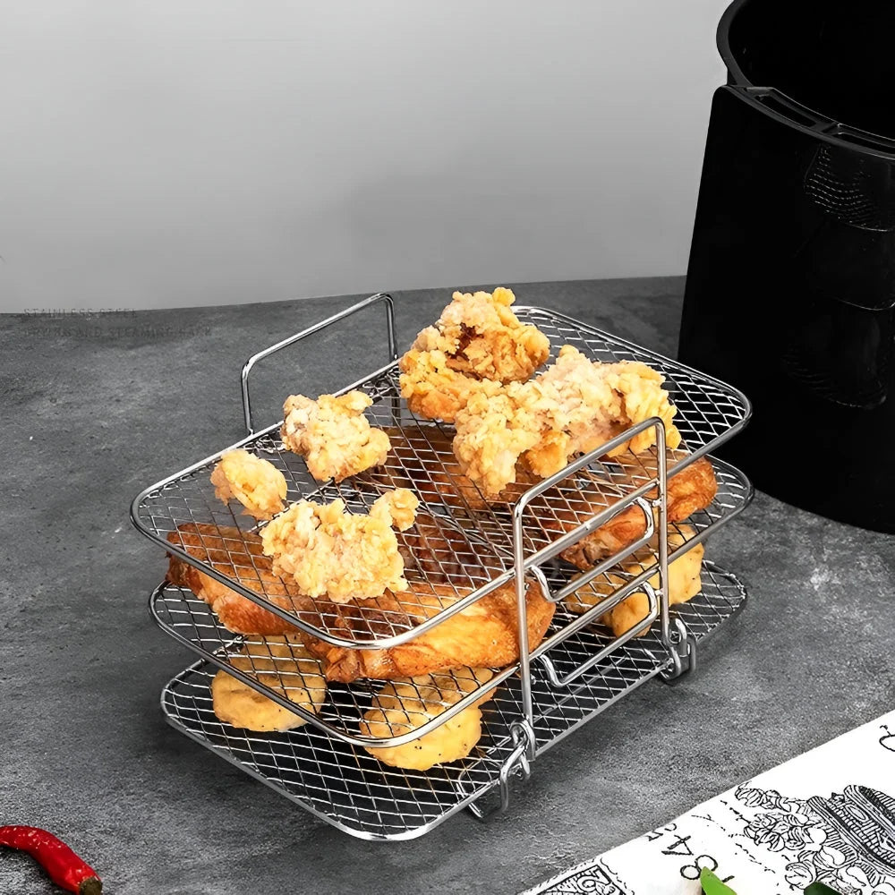 Air Fryer Rack Doubles Capacity Stainless Steel