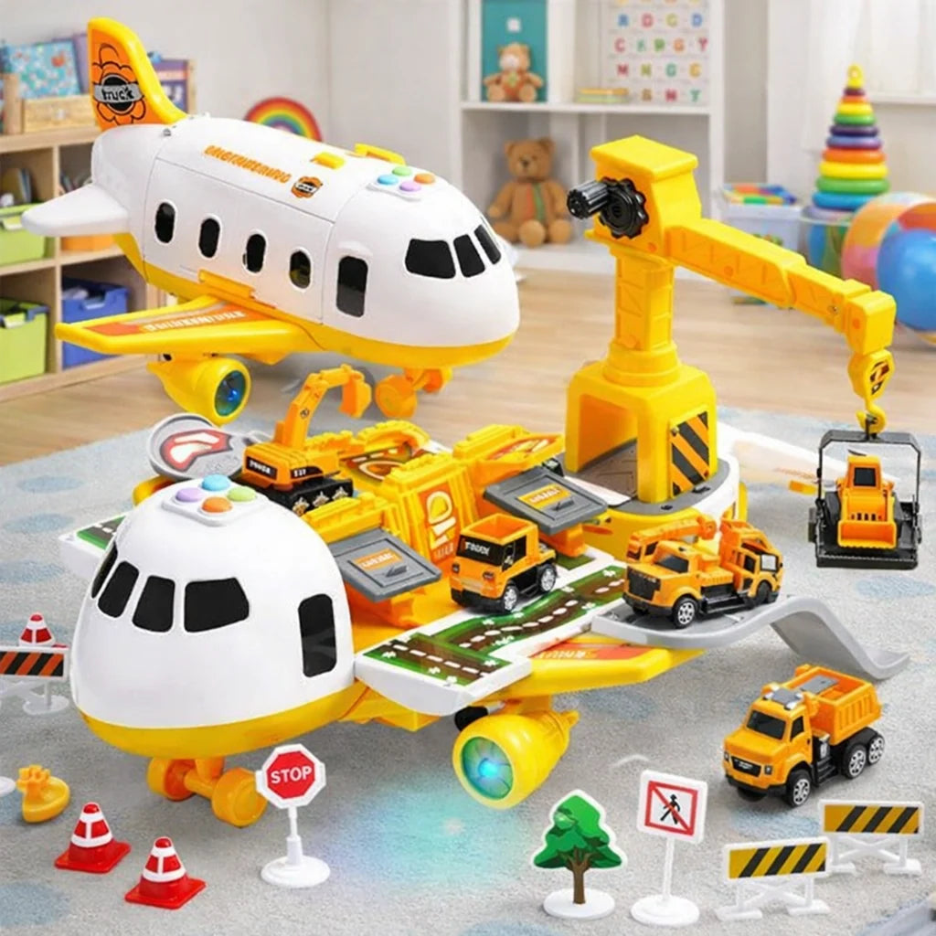 Airplane Playset With Service Vehicles Durable Plastic