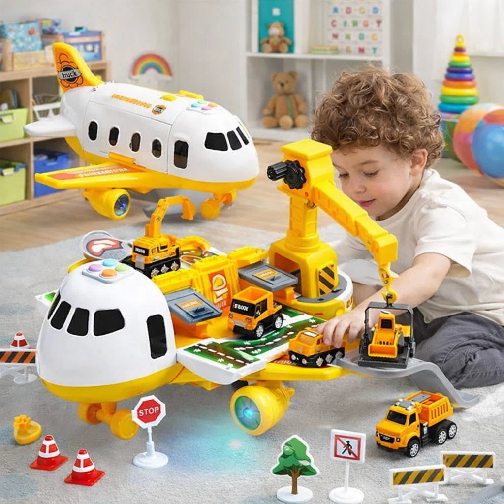Airplane Playset With Service Vehicles Durable Plastic
