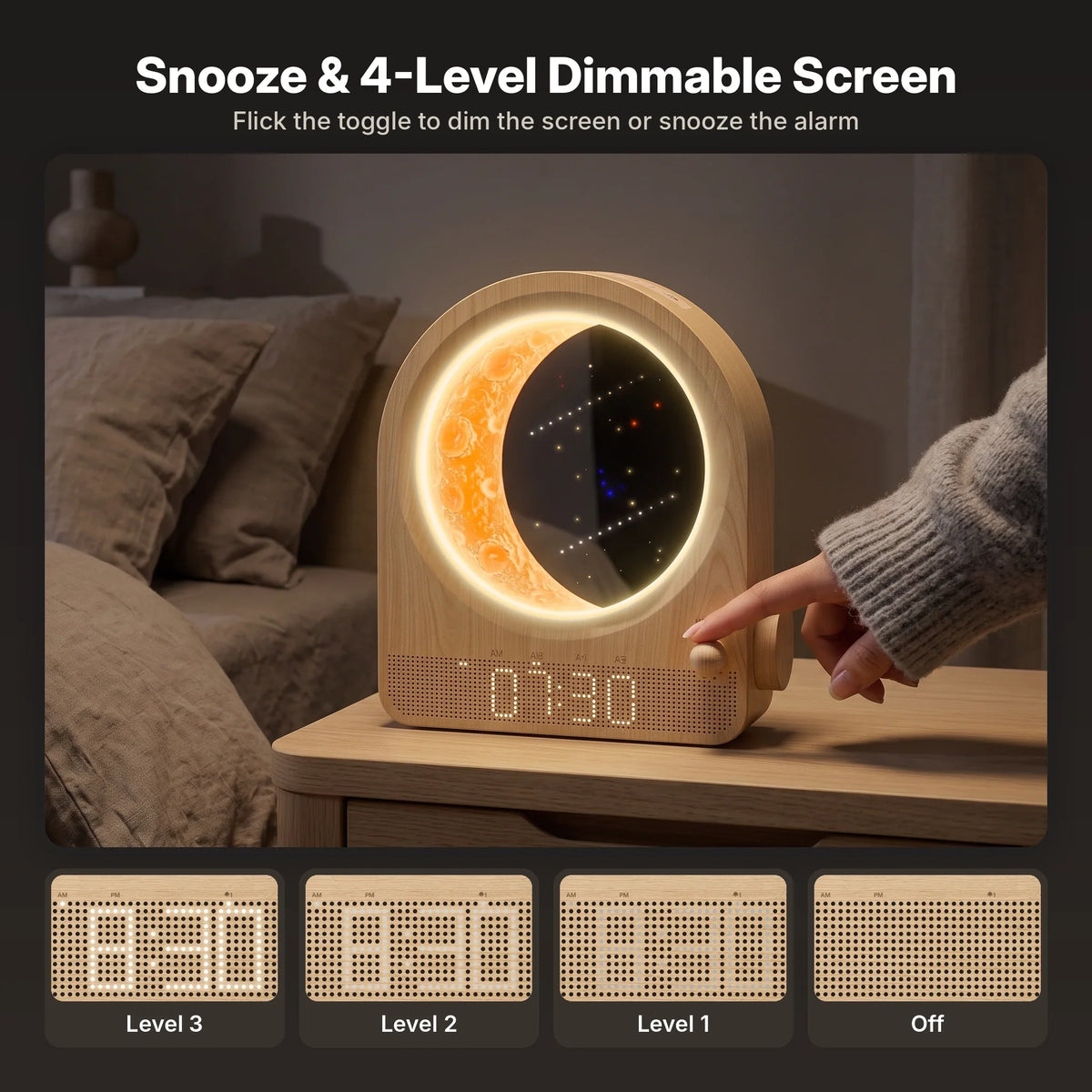 Alarm Clock Sunrise Light 3D Moon Lamp 10 Nature Sounds