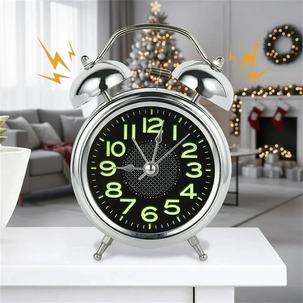 Alarm Clock Twin Bell Silent Quartz Night Light Luminous Dial