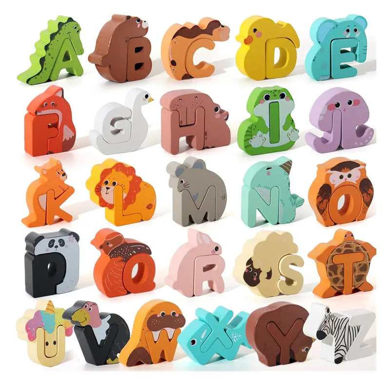 Alphabet Puzzle Wooden Animal-Shaped Set of 26