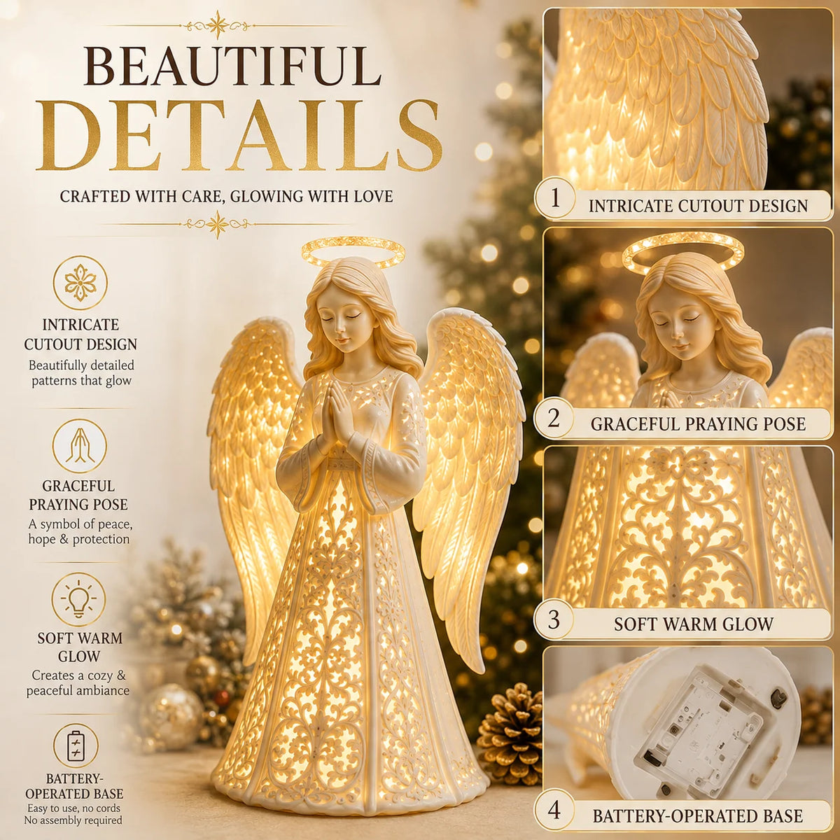 Angel Light Christmas Warm LED Glow Praying Design