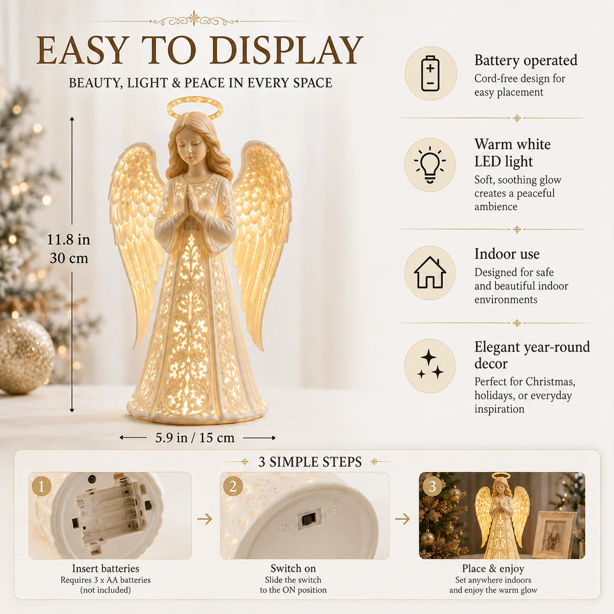 Angel Light Christmas Warm LED Glow Praying Design