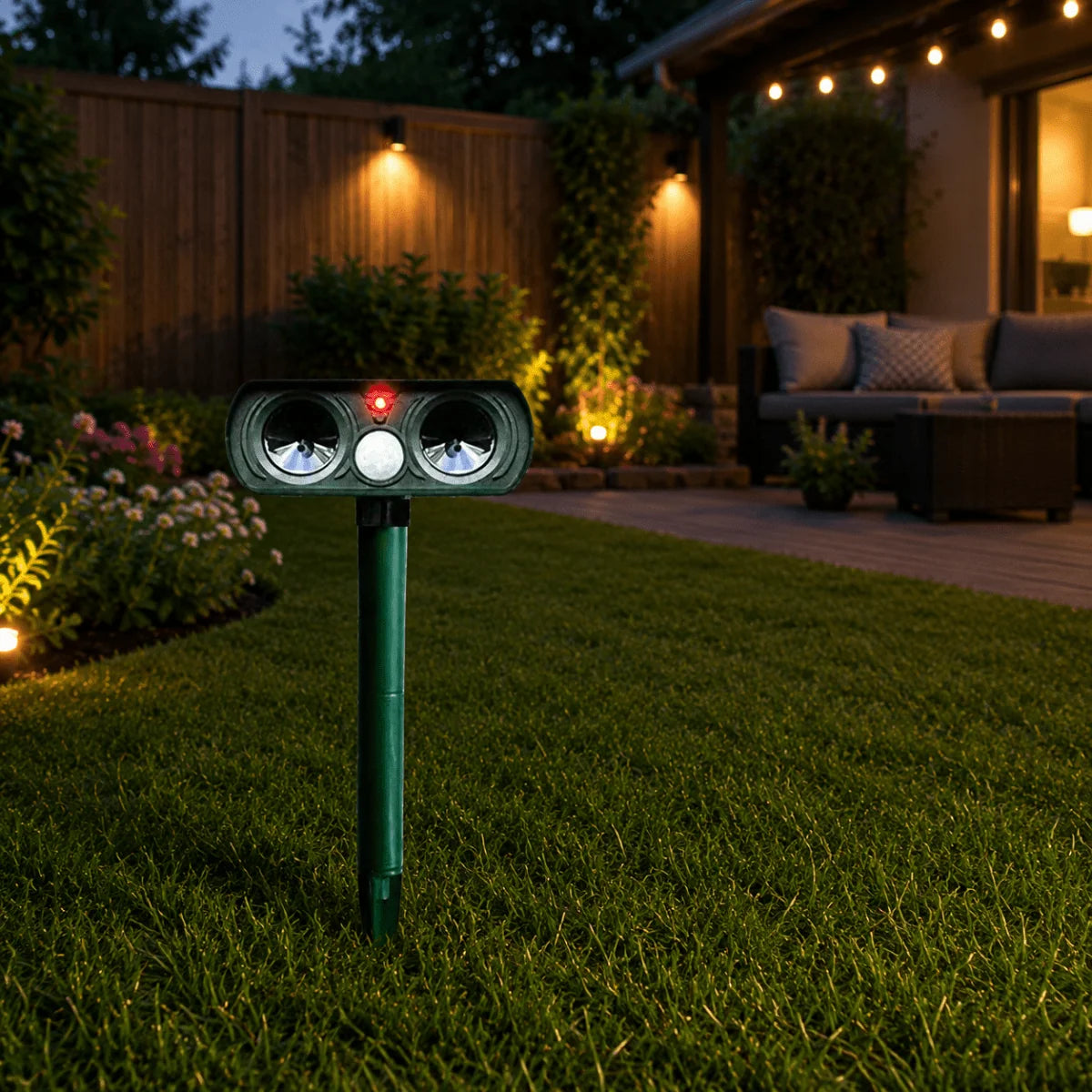 Animal Repellent Solar-Powered Motion-Activated Ultrasonic Weatherproof Outdoor Use