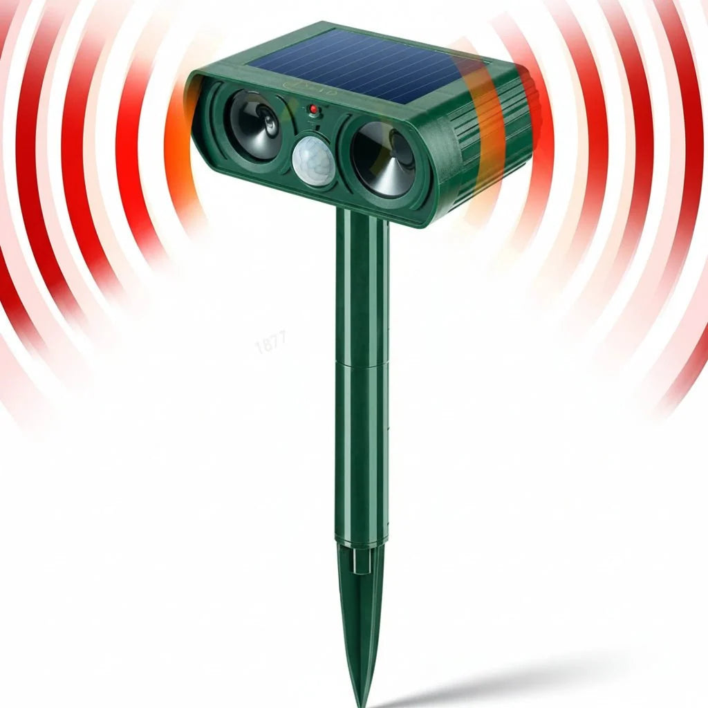 Animal Repellent Solar-Powered Motion-Activated Ultrasonic Weatherproof Outdoor Use