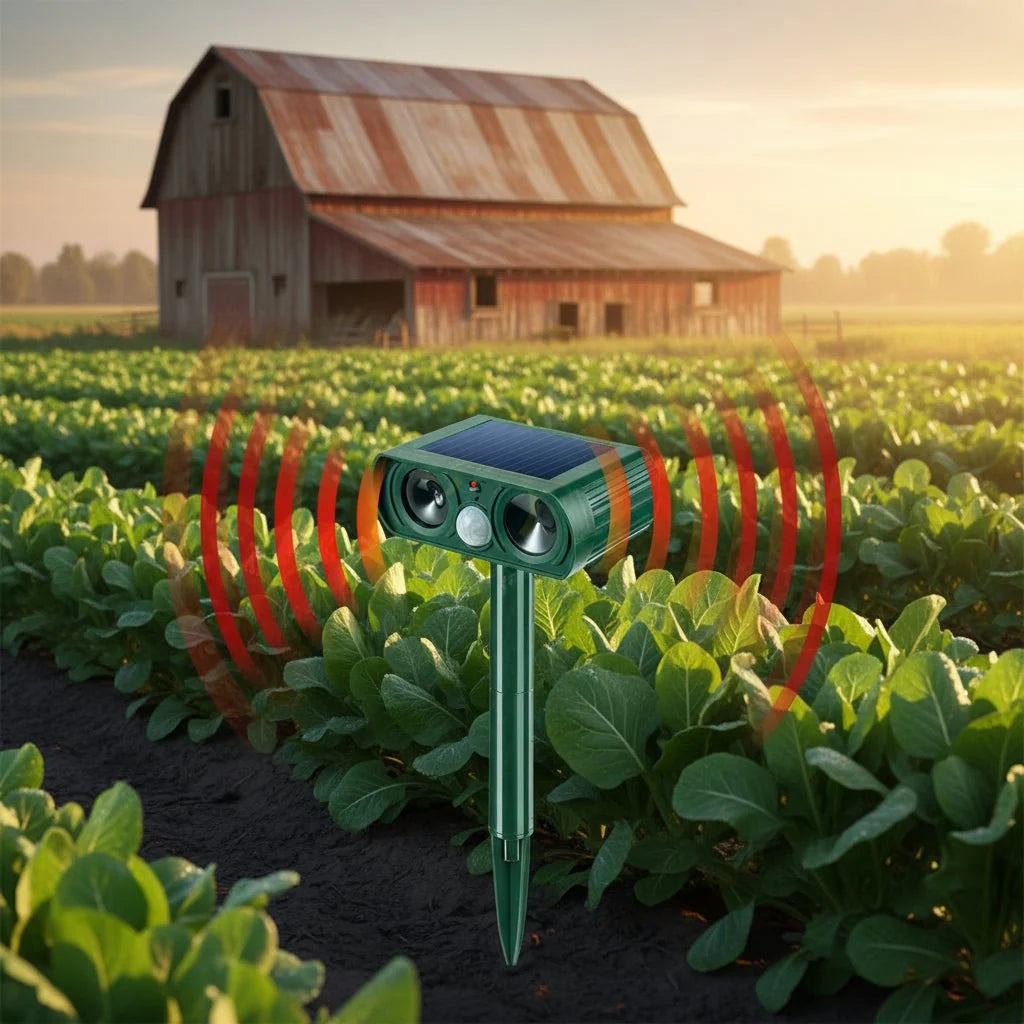 Animal Repellent Solar-Powered Motion-Activated Ultrasonic Weatherproof Outdoor Use