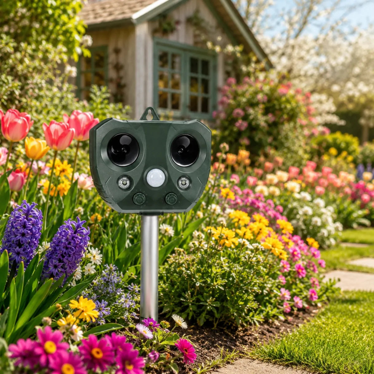 Animal Repeller Solar-Powered Ultrasonic Motion-Activated Weather-Resistant