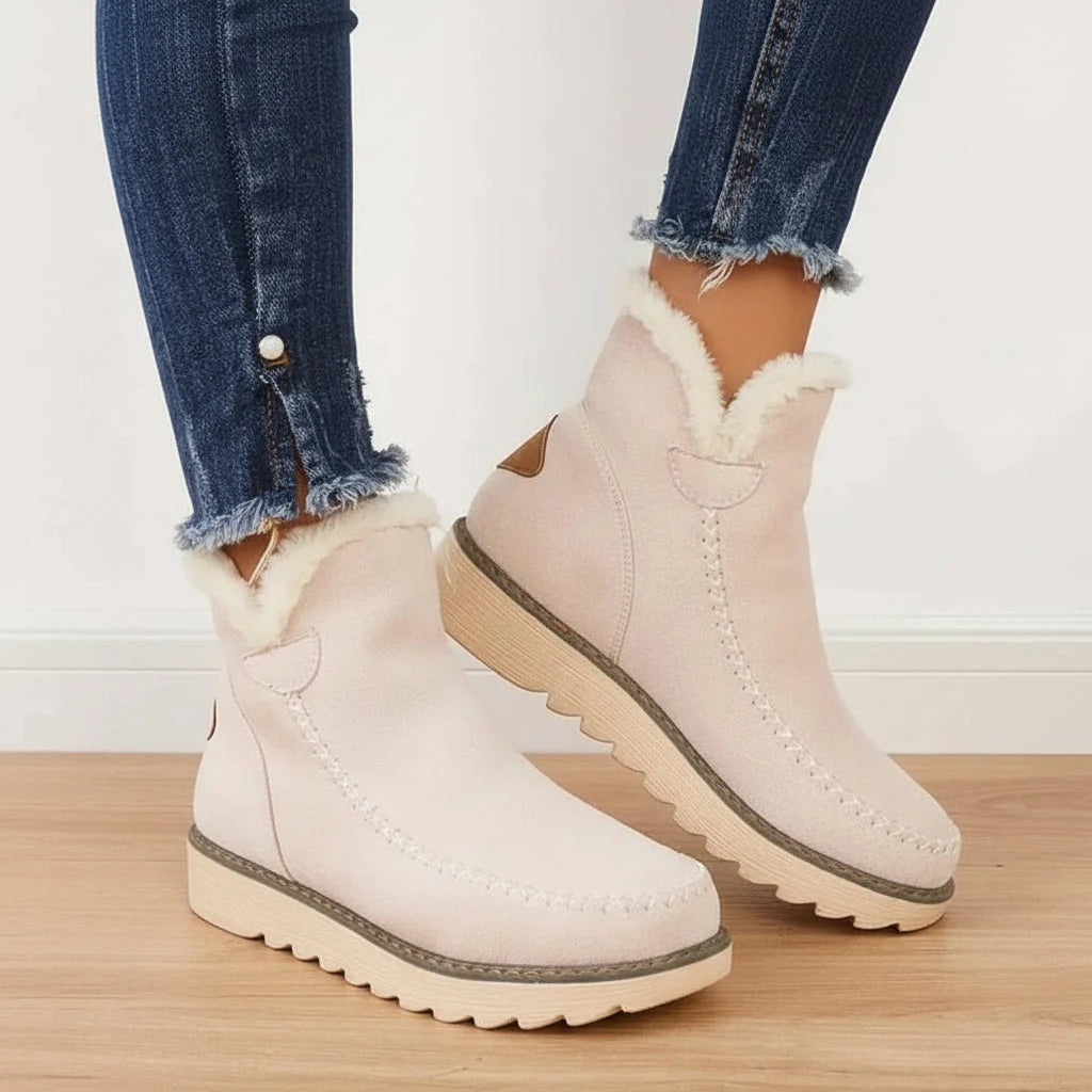 Ankle Boots Fur-Lined Slip-On Flat Sole