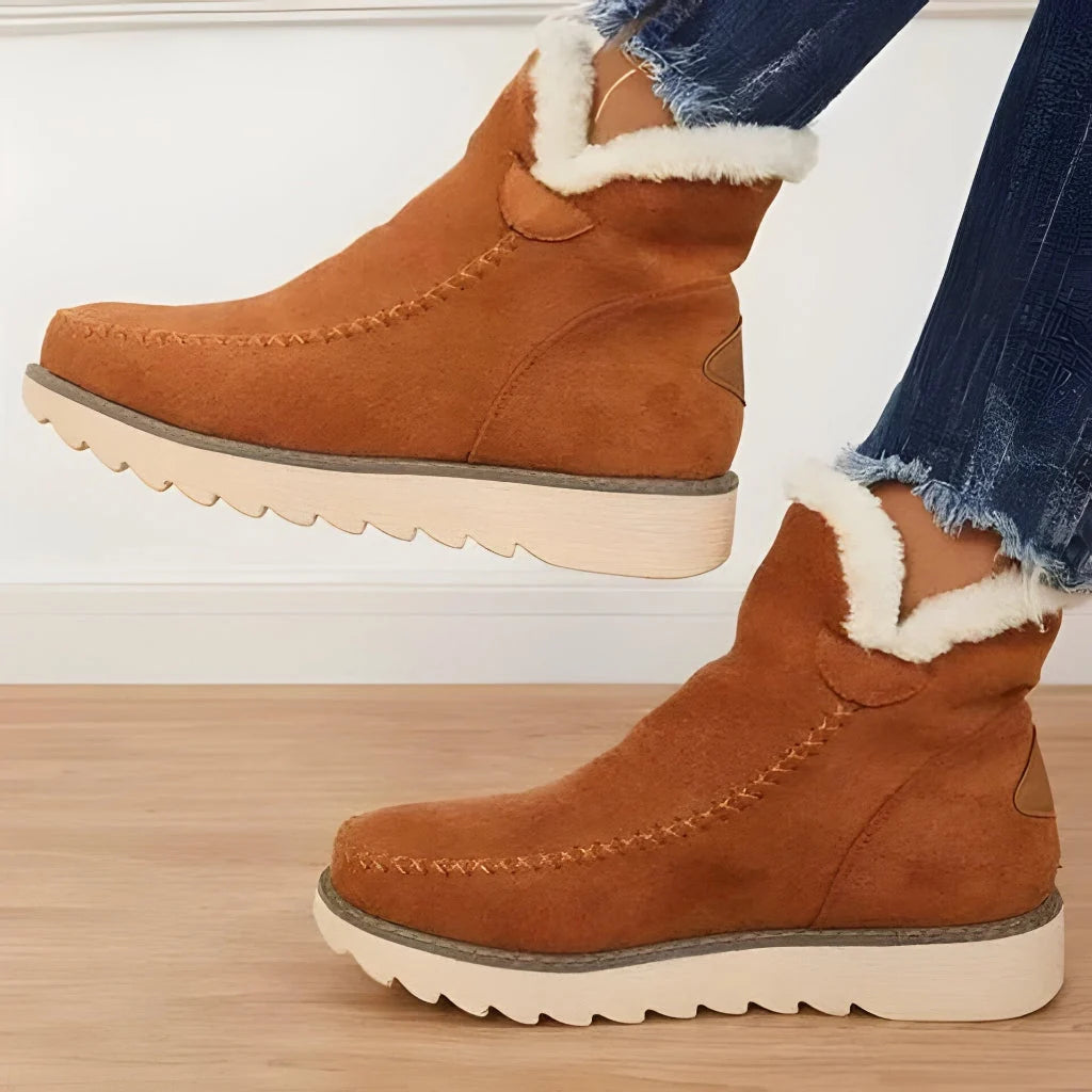 Ankle Boots Fur-Lined Slip-On Flat Sole
