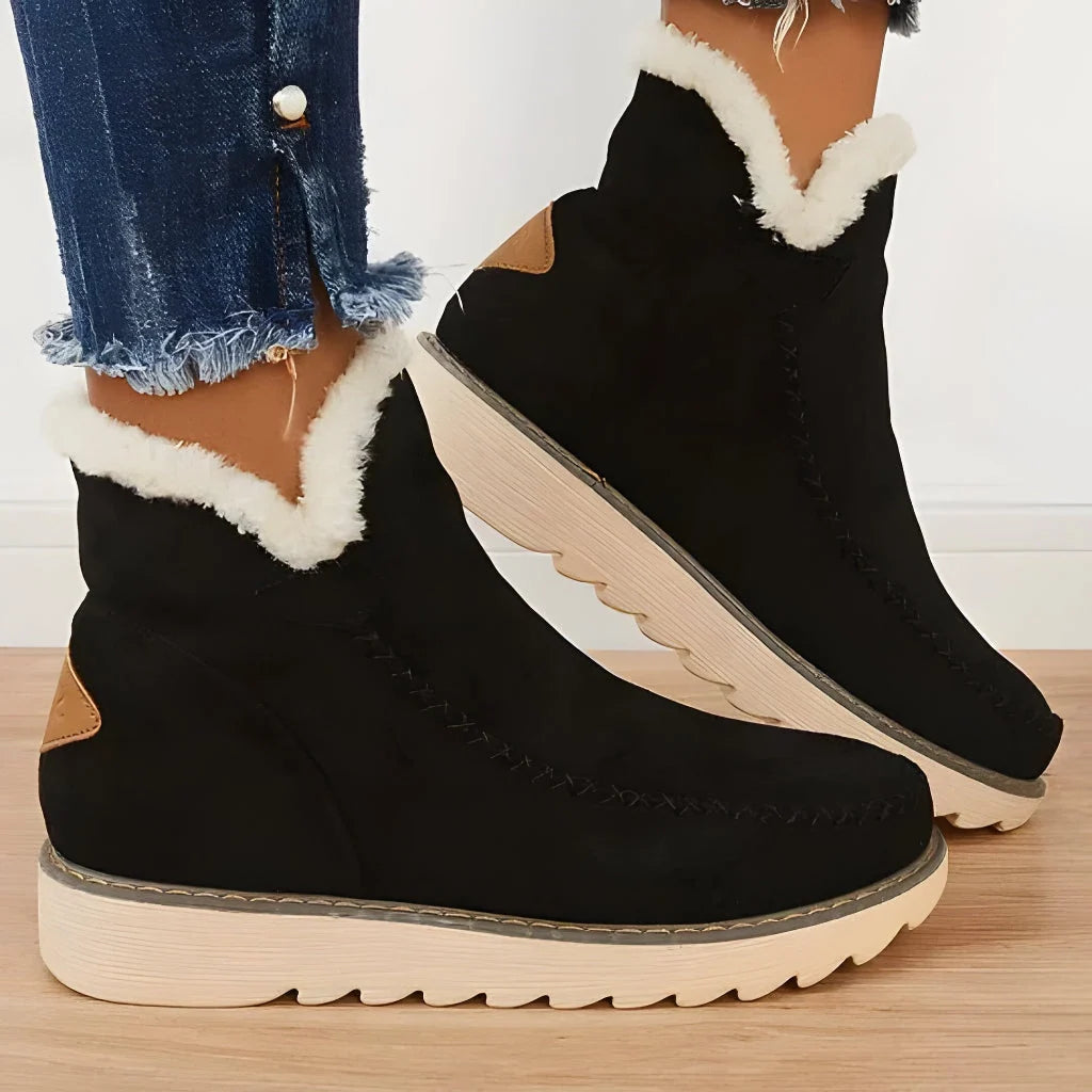 Ankle Boots Fur-Lined Slip-On Flat Sole