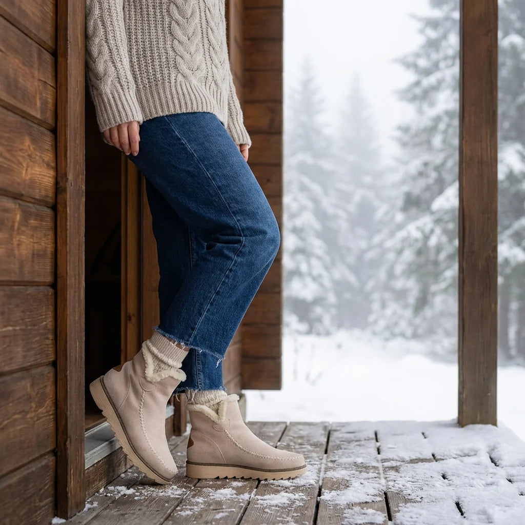 Ankle Boots Fur-Lined Slip-On Flat Sole