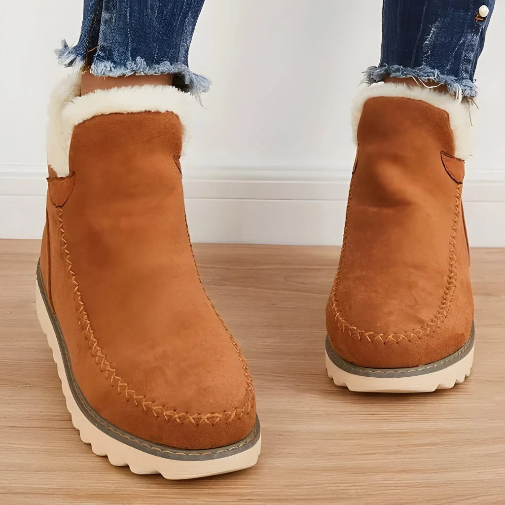 Ankle Boots Fur-Lined Slip-On Flat Sole