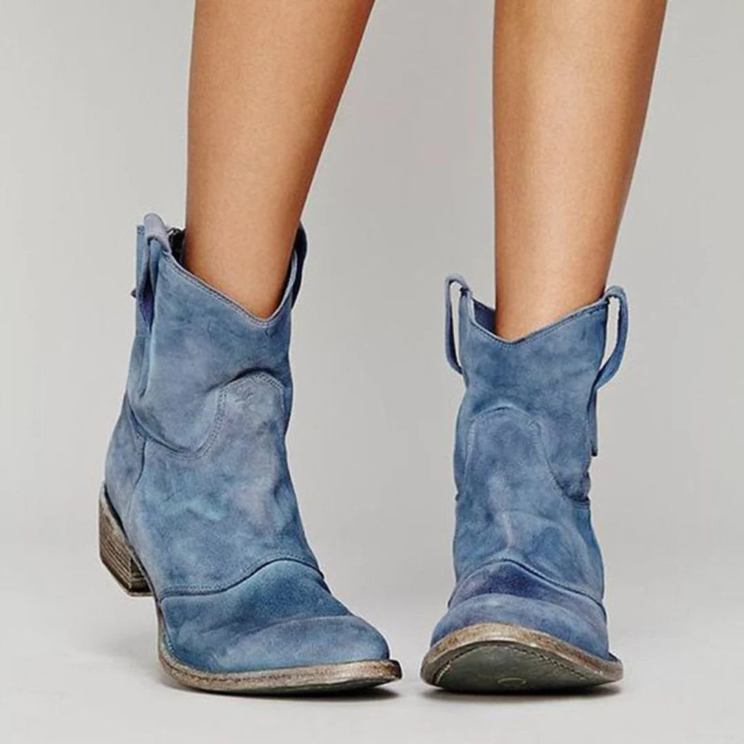 Ankle Boots Western Pull-On Rounded Toe & Low Block Heel