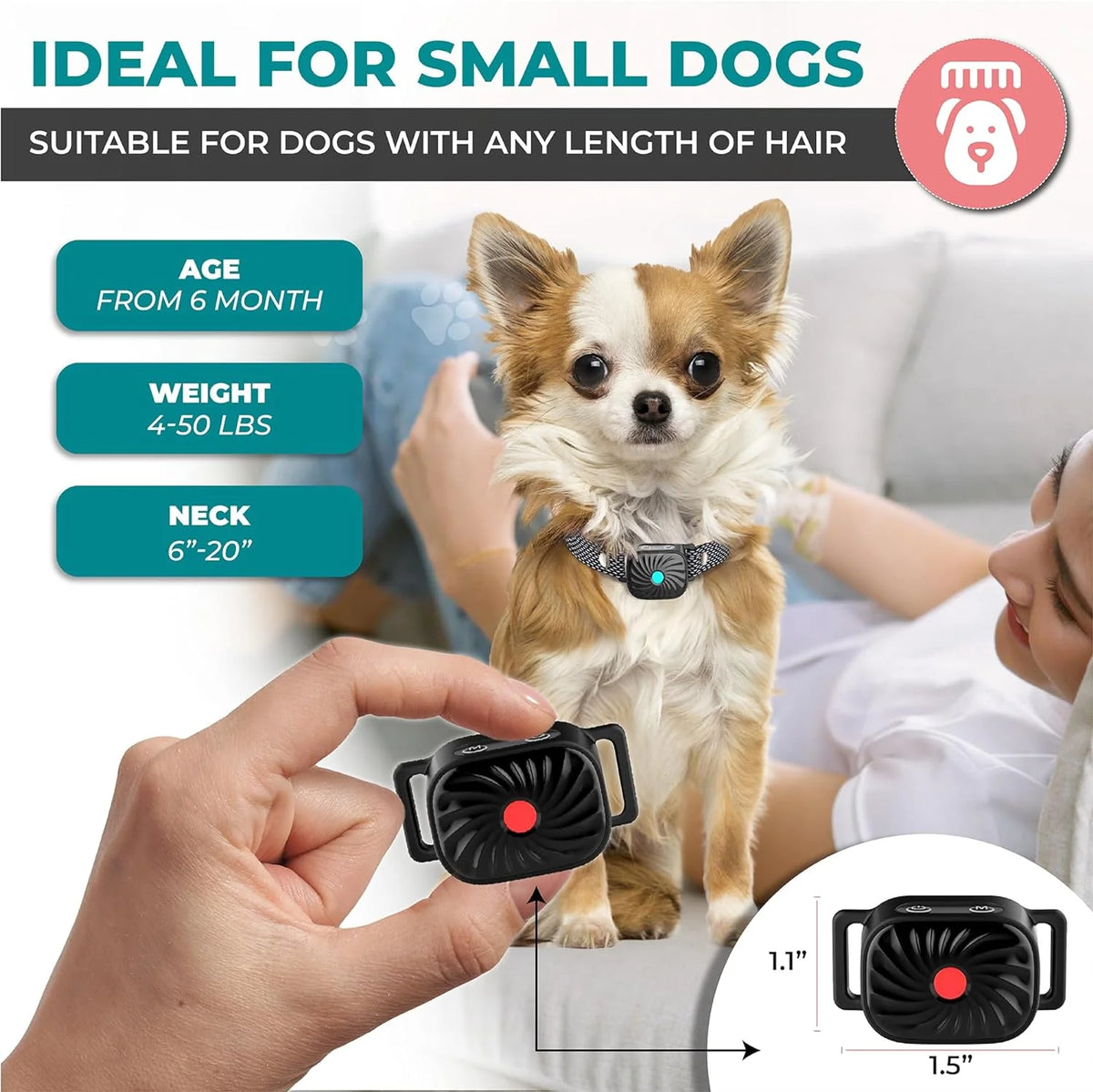 Anti-Bark Collar Adjustable Small Dog Fit Vibration & Sound