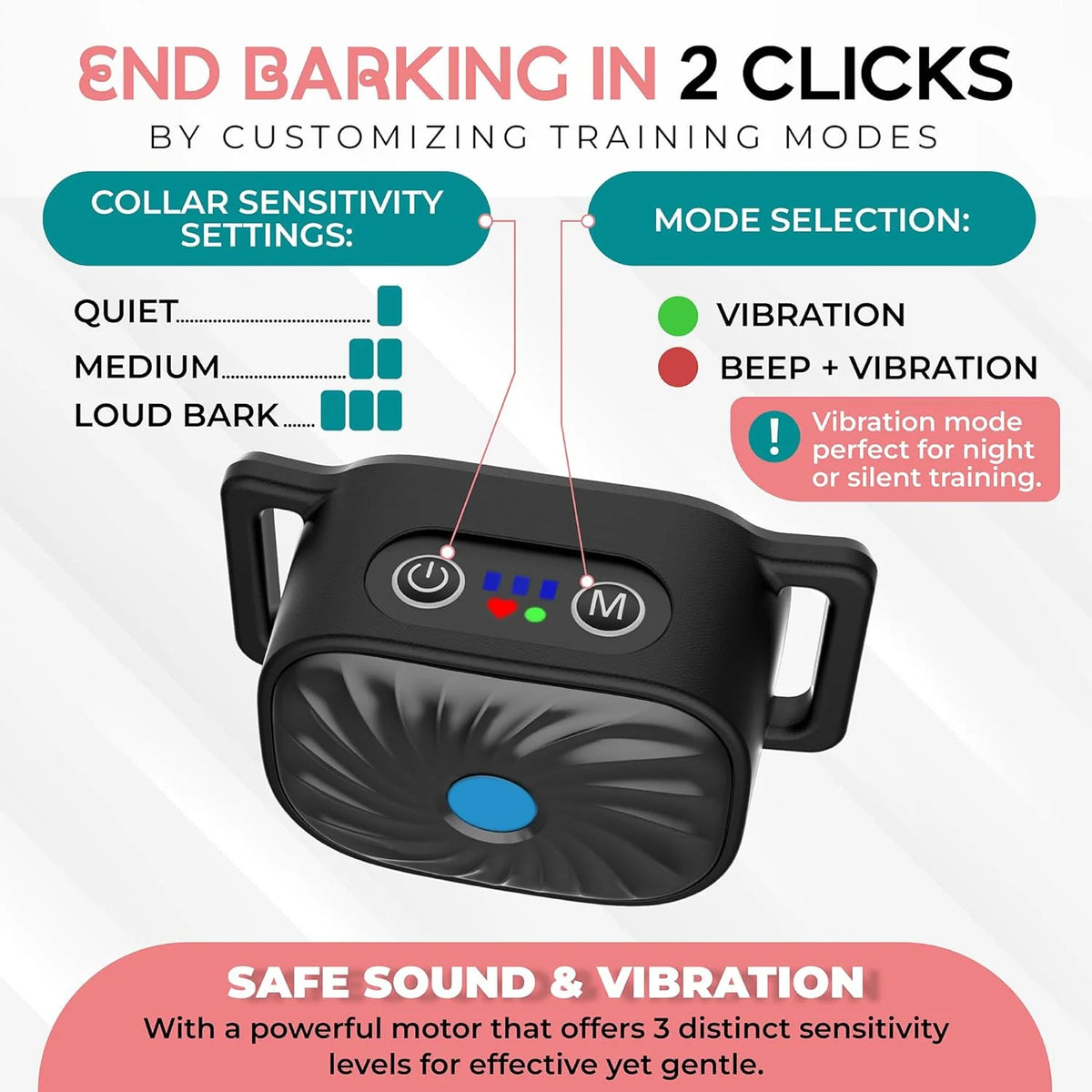 Anti-Bark Collar Adjustable Small Dog Fit Vibration & Sound