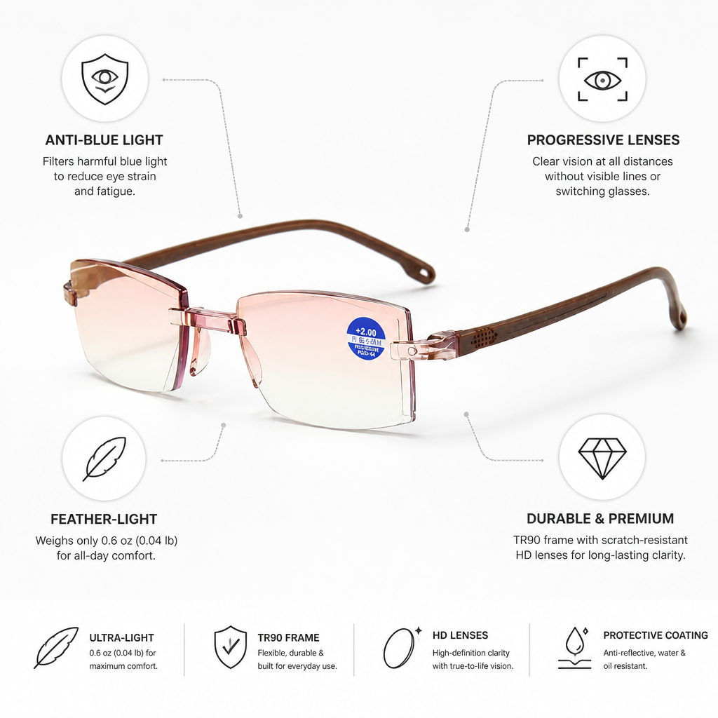 Anti-Blue Light Feather-Light Progressive Reading Glasses
