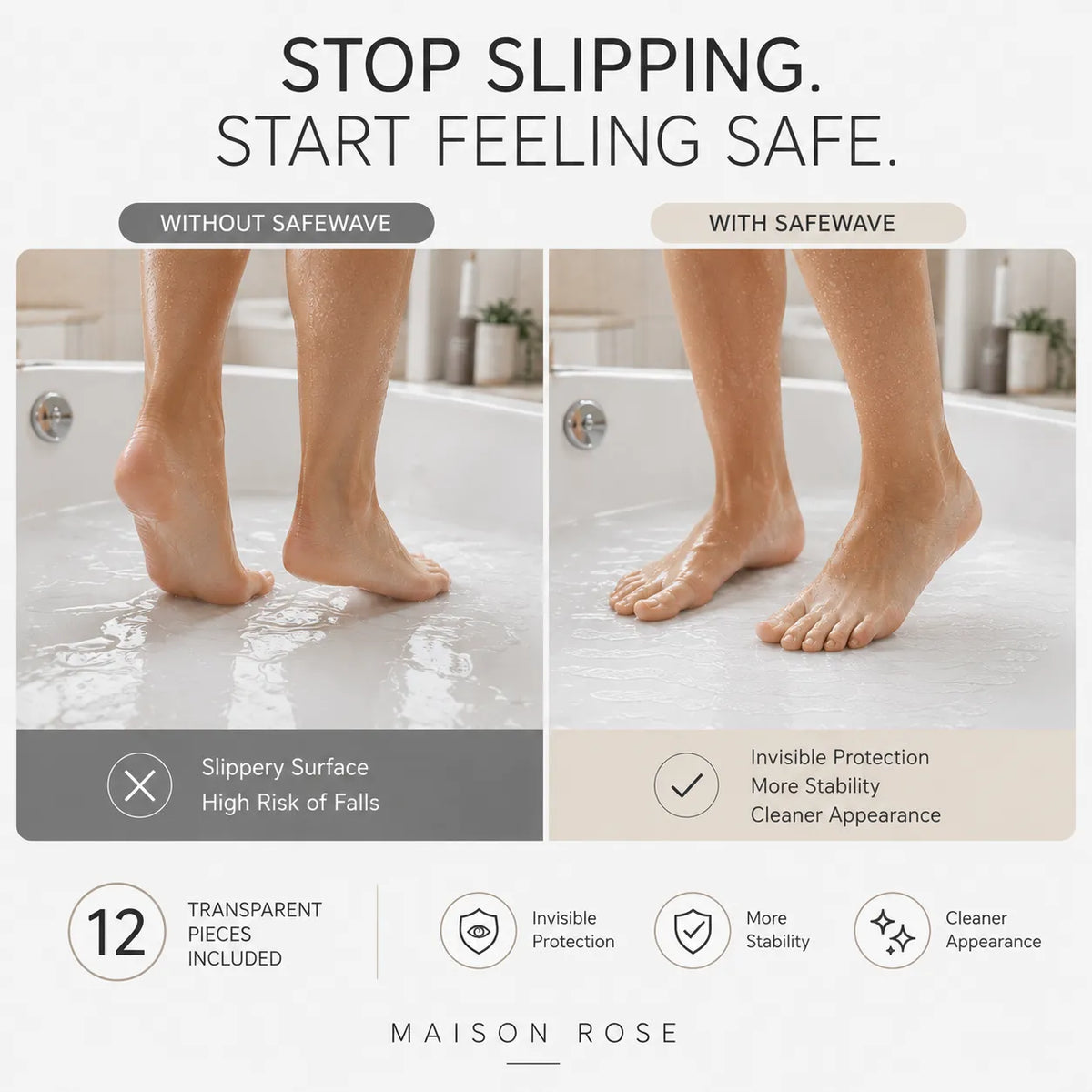 Anti-Slip Strips Clear S-Shaped Design