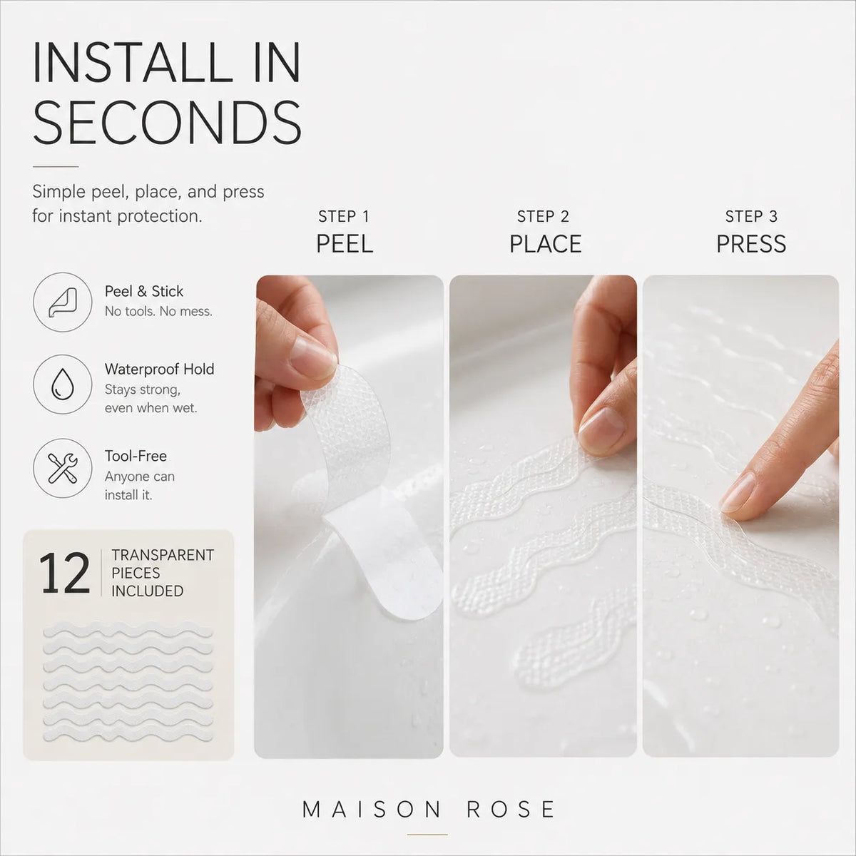 Anti-Slip Strips Clear S-Shaped Design