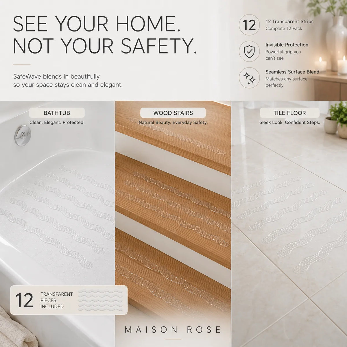 Anti-Slip Strips Clear S-Shaped Design