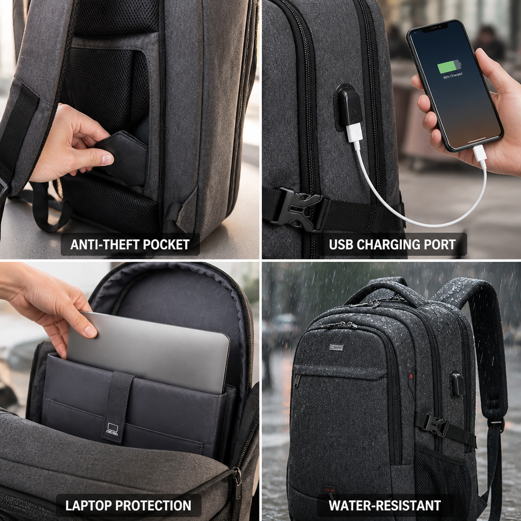 Anti-Theft USB Charging Water-Resistant Laptop Backpack (Fits 13–17 Inch Laptops)