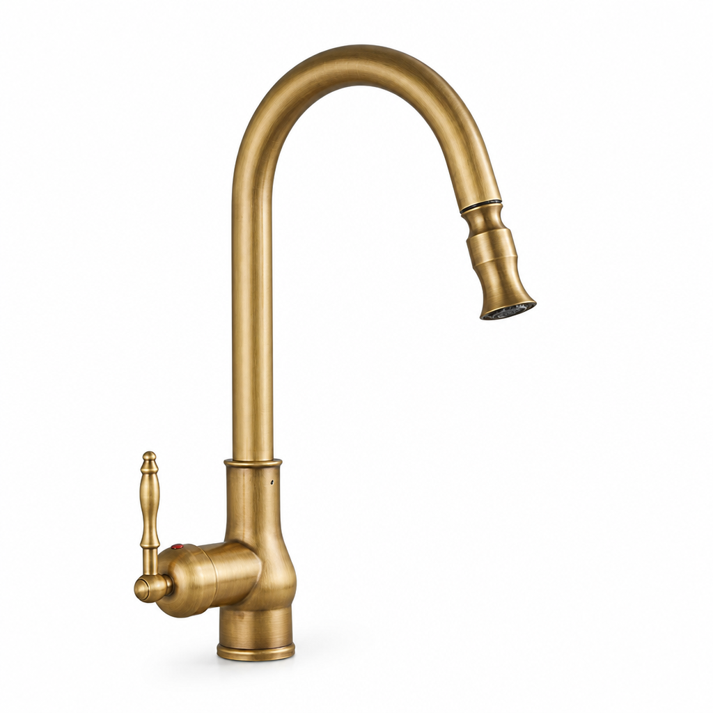 Antique Brass Pull-Out Single-Lever Kitchen Faucet
