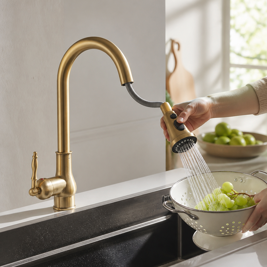 Antique Brass Pull-Out Single-Lever Kitchen Faucet