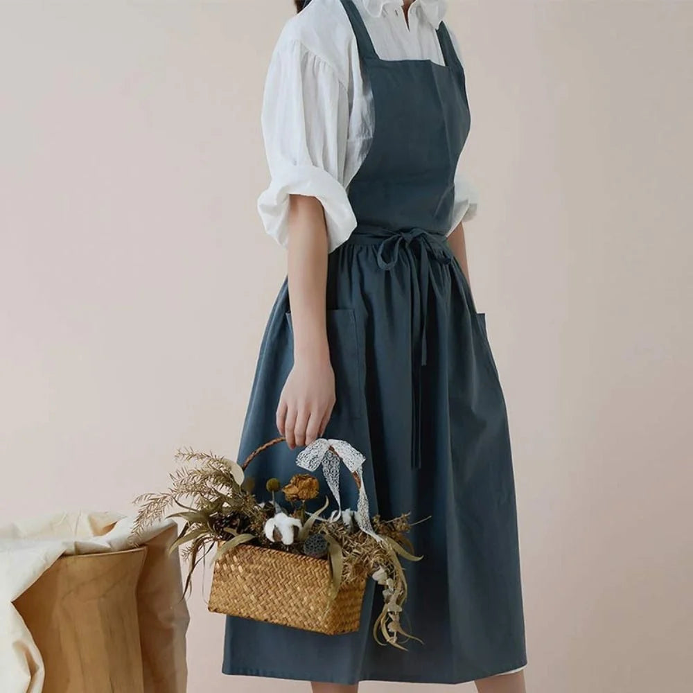 Apron Cotton With Practical Storage Pockets