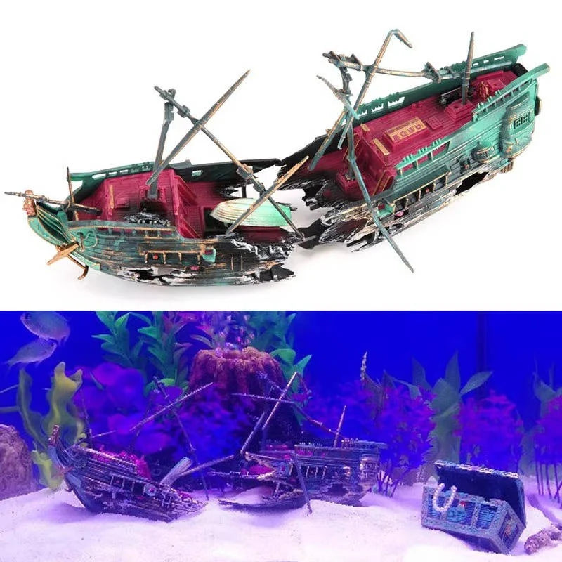 Aquarium Decoration Sunken Boat Air Tubing & Swim Openings