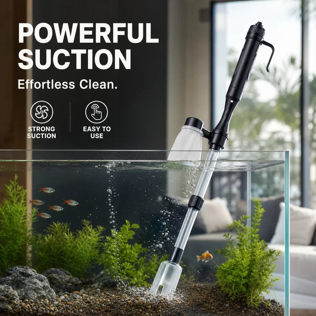 Aquarium Gravel Cleaner Battery-Powered Adjustable Tube Filter Bag