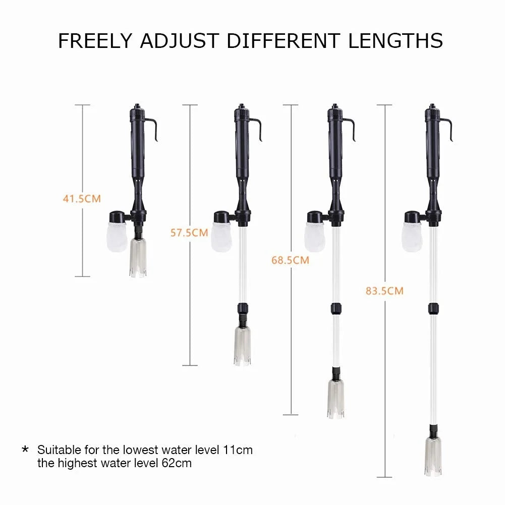 Aquarium Gravel Cleaner Battery-Powered Fine Filter Adjustable Tube